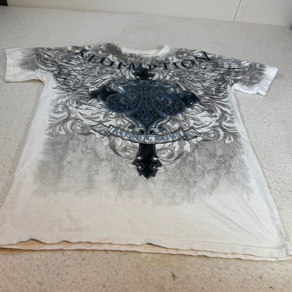 Xzavier Redemption Patron Saint Graphic T-Shirt Mens Large White Winged Cross